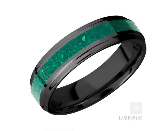 6mm Black Zirconium and Malachite Gem Mosaic Wedding Band