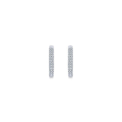 Gabriel 14K White Gold 0.30ctw Classic Round Hoop Style Diamond Earrings