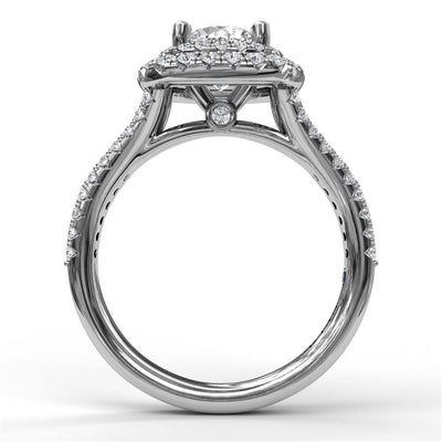 14K White Gold .61ctw Double Halo Style Diamond Semi-Mount Engagement Ring