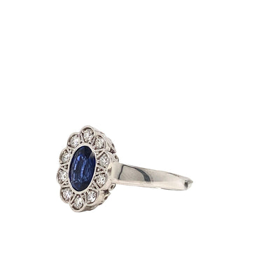 14K White Gold 1.86ctw Halo Style Sapphire and Diamonds Ring