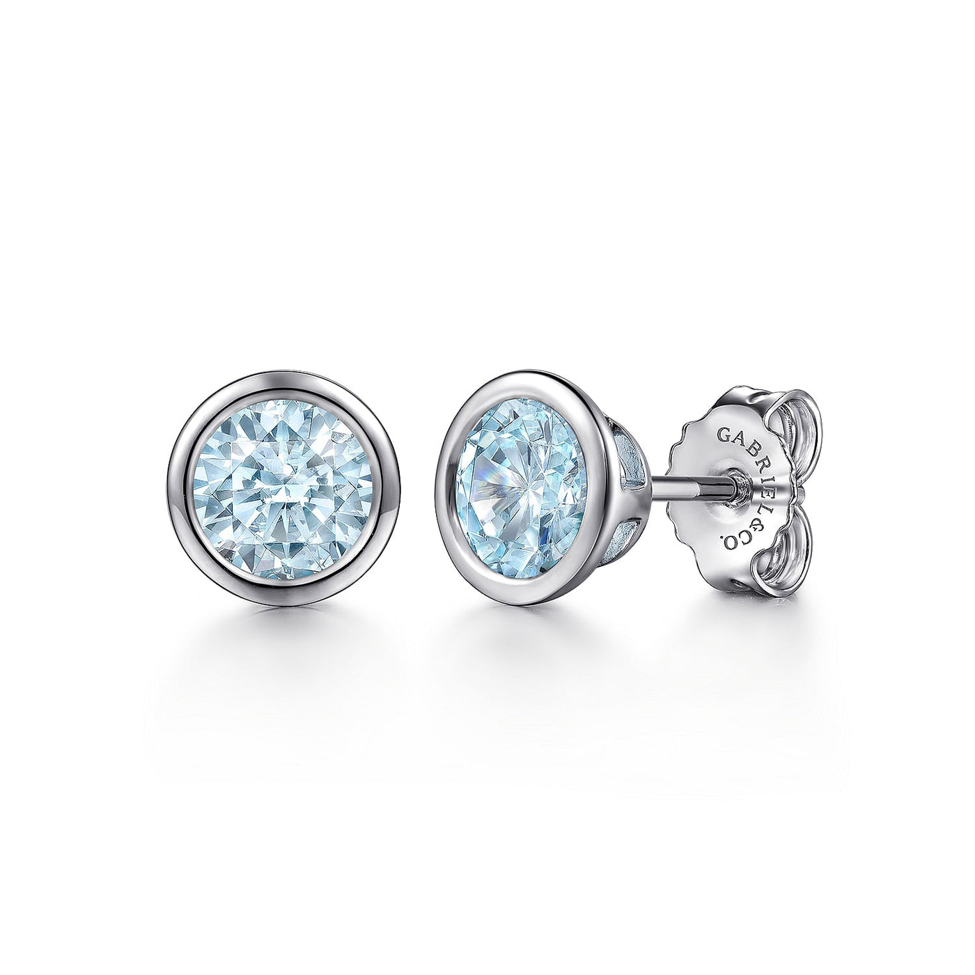 Gabriel Sterling Silver 1.47ctw Solitaire Bezel Style Round Aquamarines Earrings