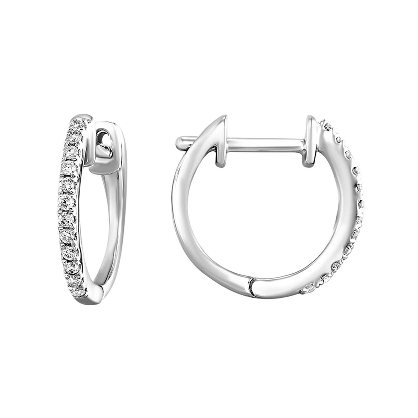 10K White Gold .10ctw Traditional Round Hoop Style Diamond Earrings