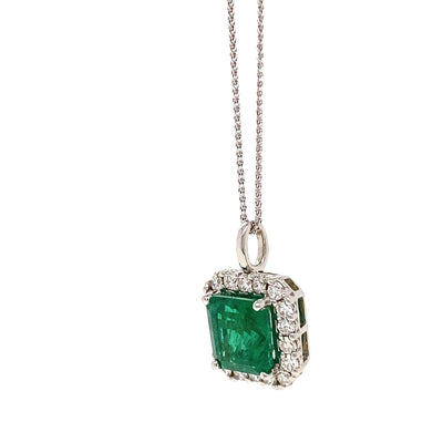 14K White Gold 2.96ctw Halo Style Emerald Necklace