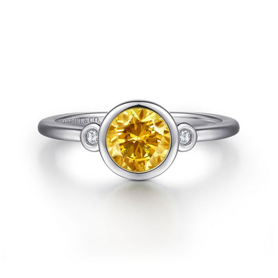 Gabriel Sterling Silver .87ctw Three Stone Style Citrine and Diamond Ring