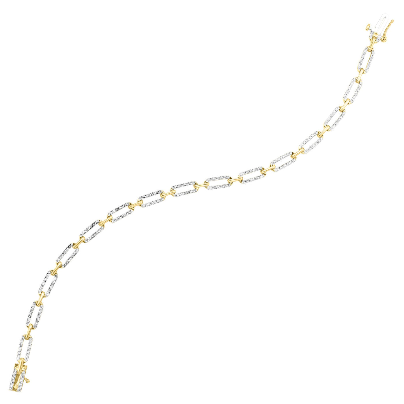 10K Yellow Gold .5ctw 7" Paperclip Style Diamond Bracelet