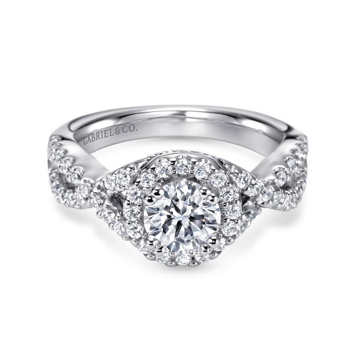 Gabriel 14K White Gold .48ctw Round Halo Style Diamond Semi-Mount Engagement Ring