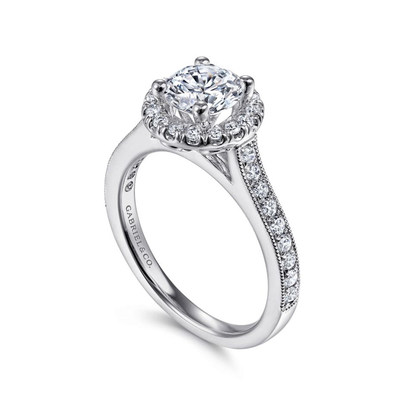 Gabriel 14K White Gold .47ctw Round Halo Style Diamond Semi-Mount Engagement Ring