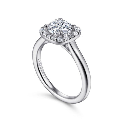 Gabriel 14K White Gold .30ctw Cushion Halo Style Diamond Semi-Mount Engagement Ring