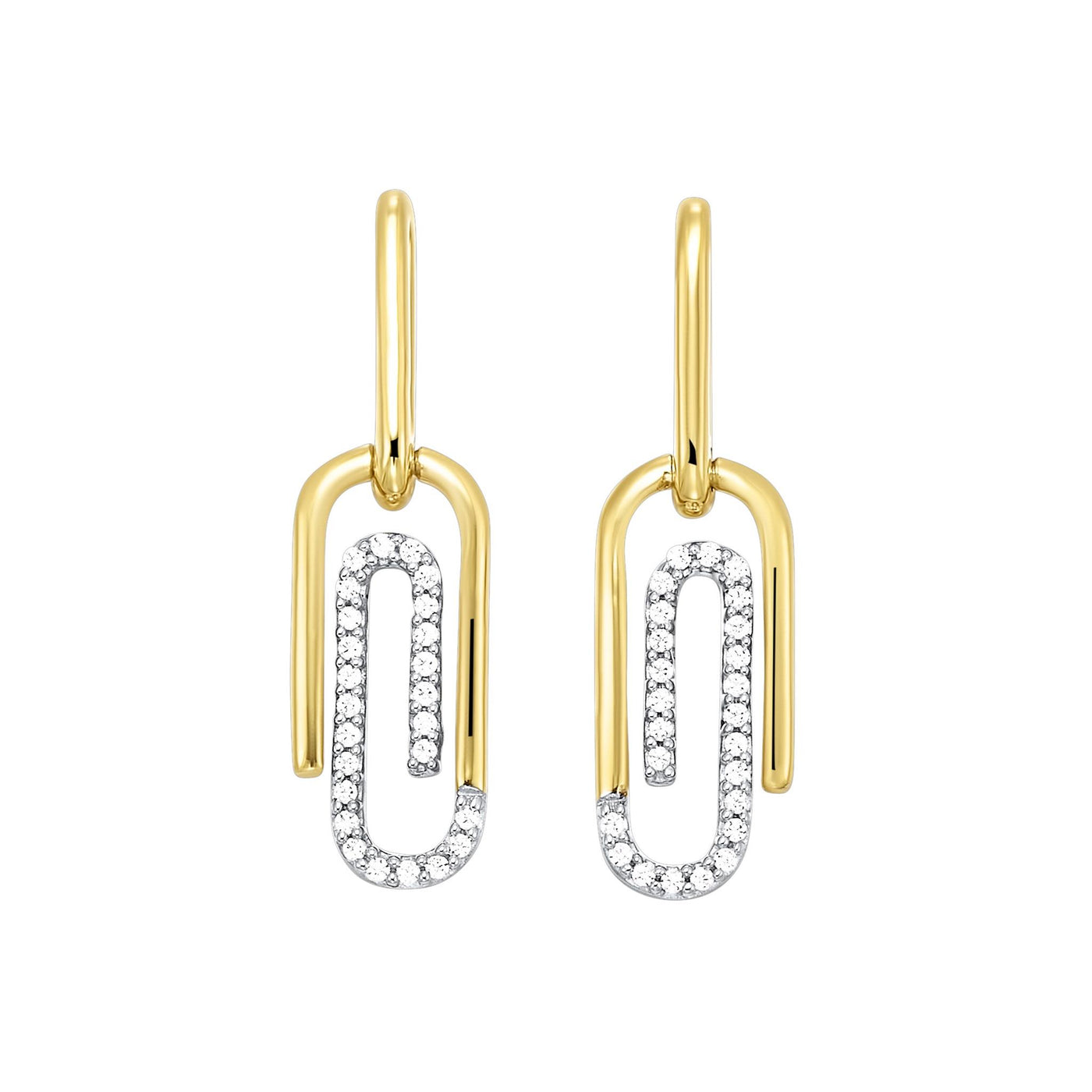 10K Yellow Gold .14ctw Paperclip Dangle Style Diamond Earrings