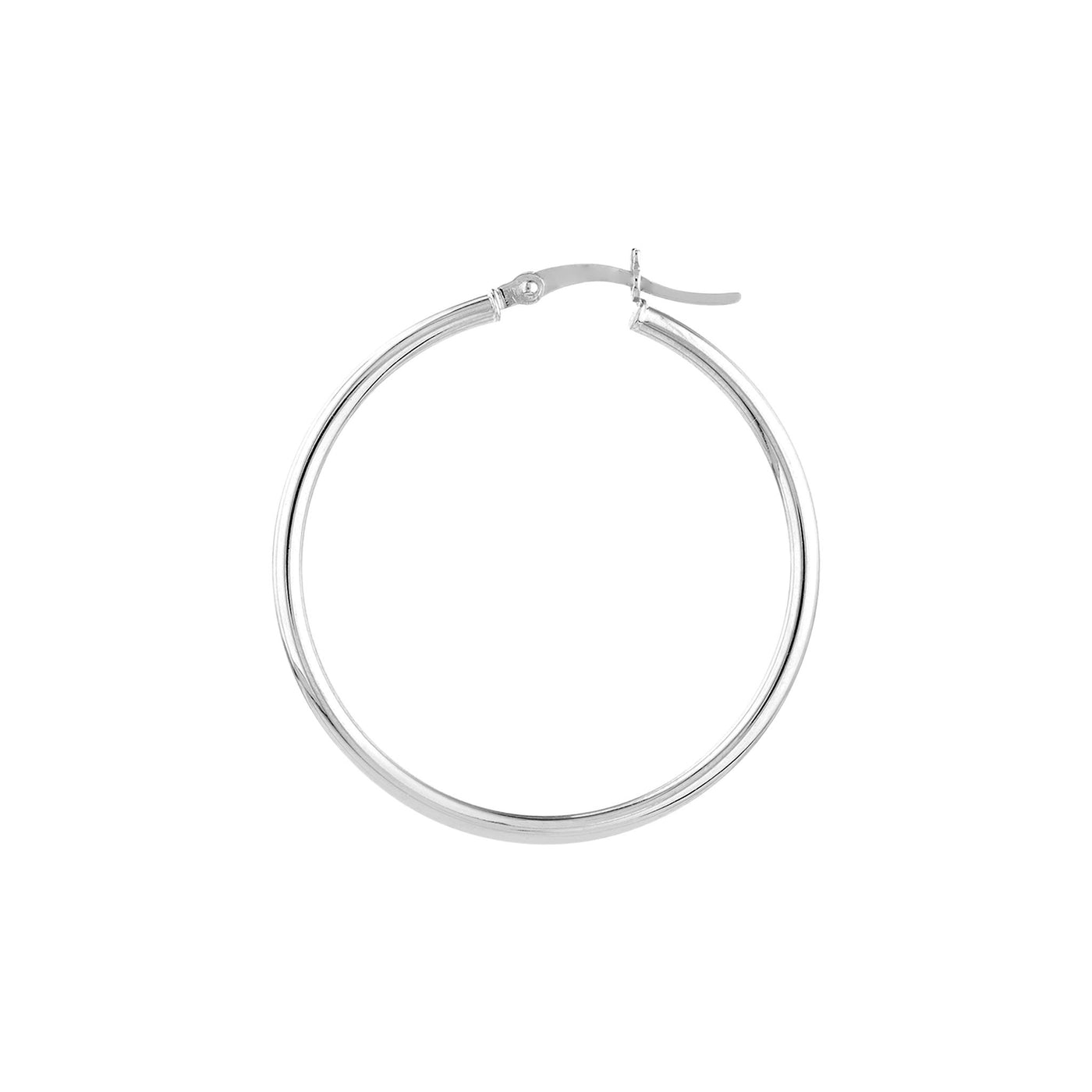 14K White Gold 2mm x 35mm Round Tube Design Round Hoop Style Earrings