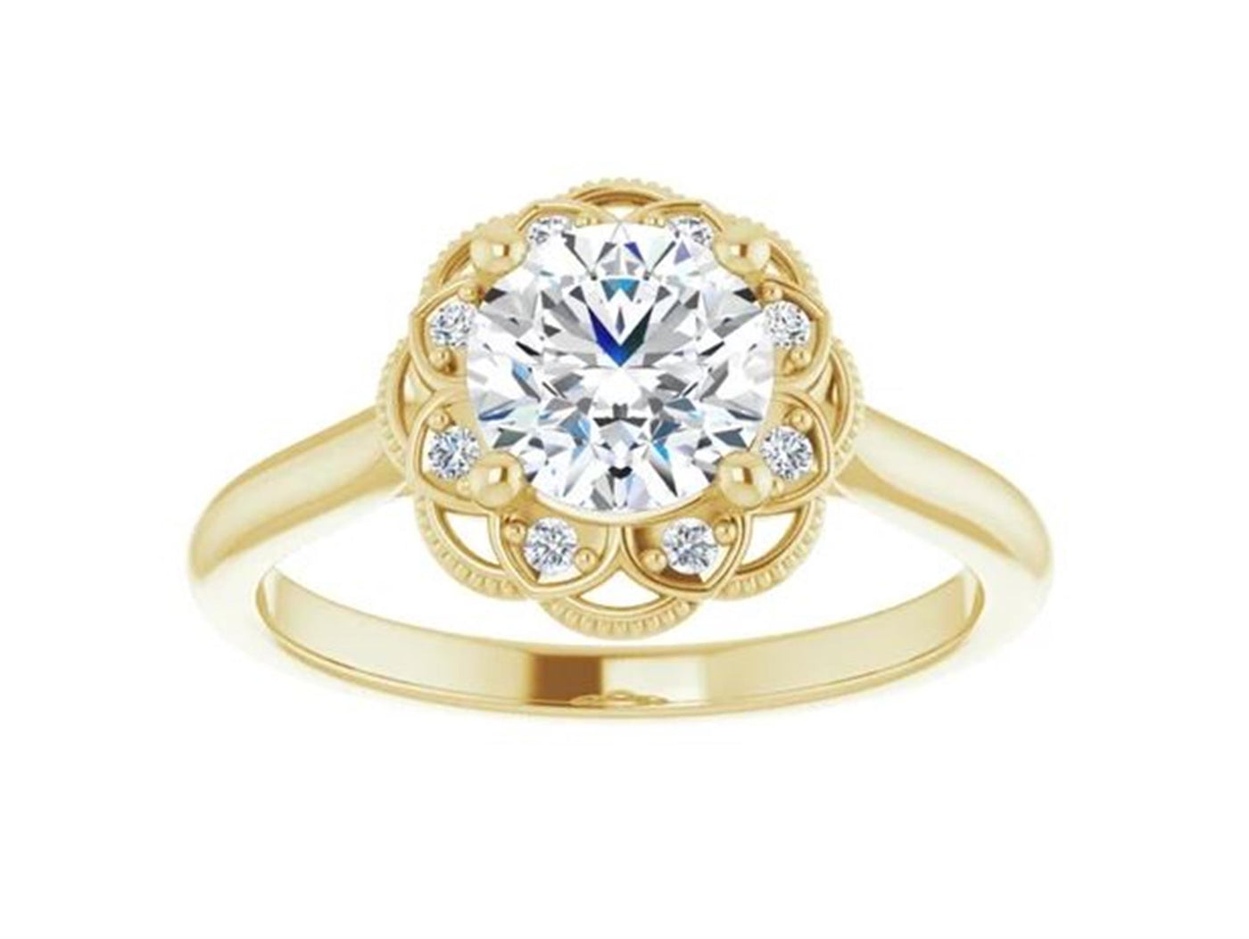 14K Yellow Gold .06ctw Round Halo Style Diamond Semi-Mount Engagement Ring