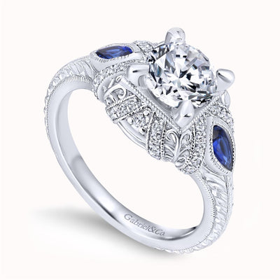 Gabriel 14K White Gold .14ctw 4 Prong Style Diamond Semi-Mount Engagement Ring