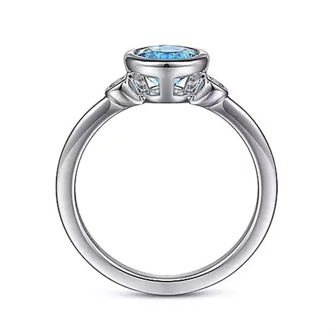 Gabriel Sterling Silver .86ctw Three Stone Style Blue Topaz and Diamond Ring