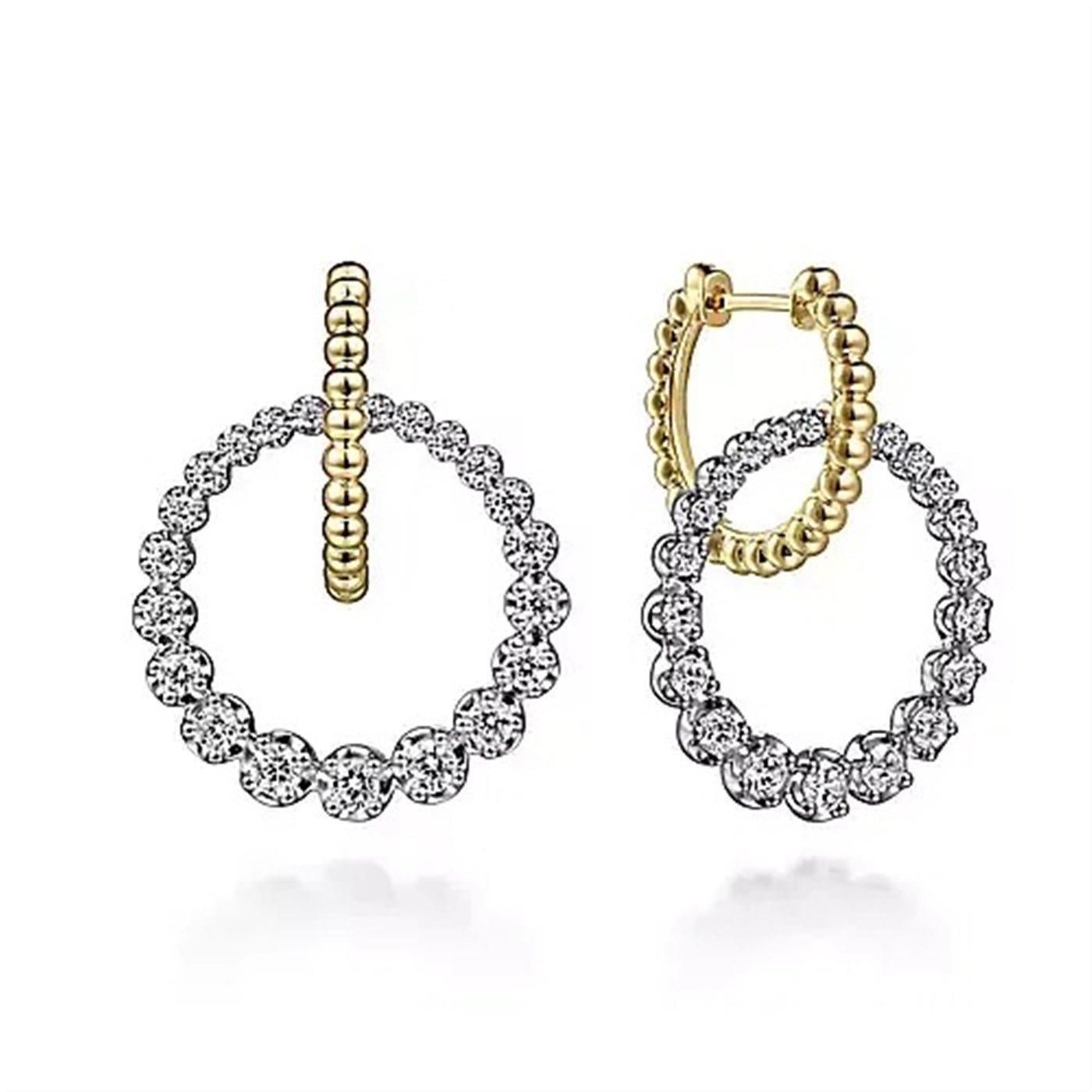 Gabriel - Bujukan Collection 14K White & Yellow Gold 1.07ctw Circle Huggie Dangle Style Diamond Earrings