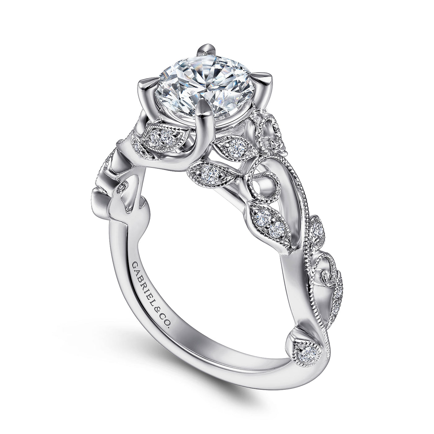 Gabriel - Floral Collection 14K White Gold 0.14ctw 4 Prong Style Diamond Semi-Mount Engagement Ring