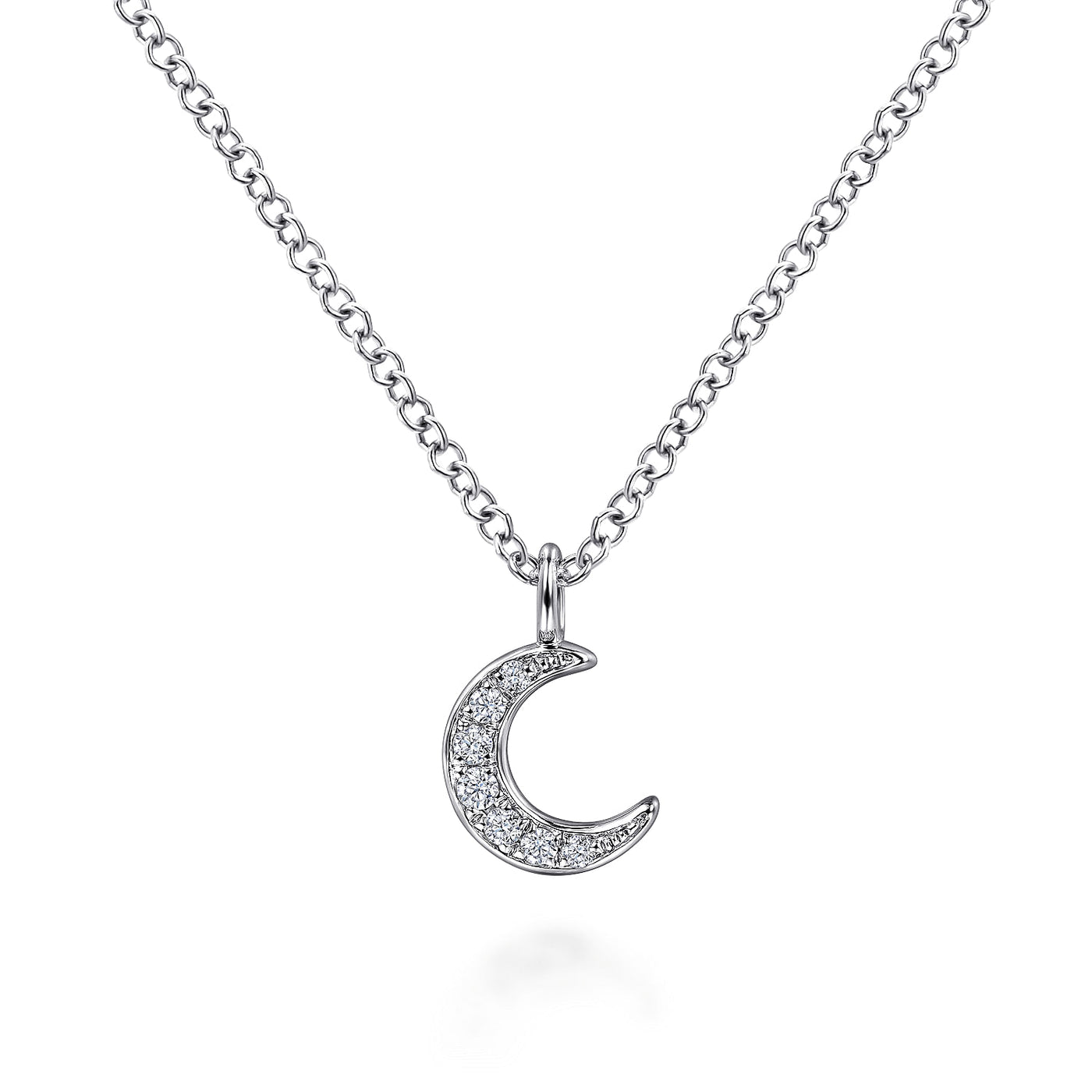 Gabriel 14K White Gold 0.04ctw Moon Crescent Style Pendant