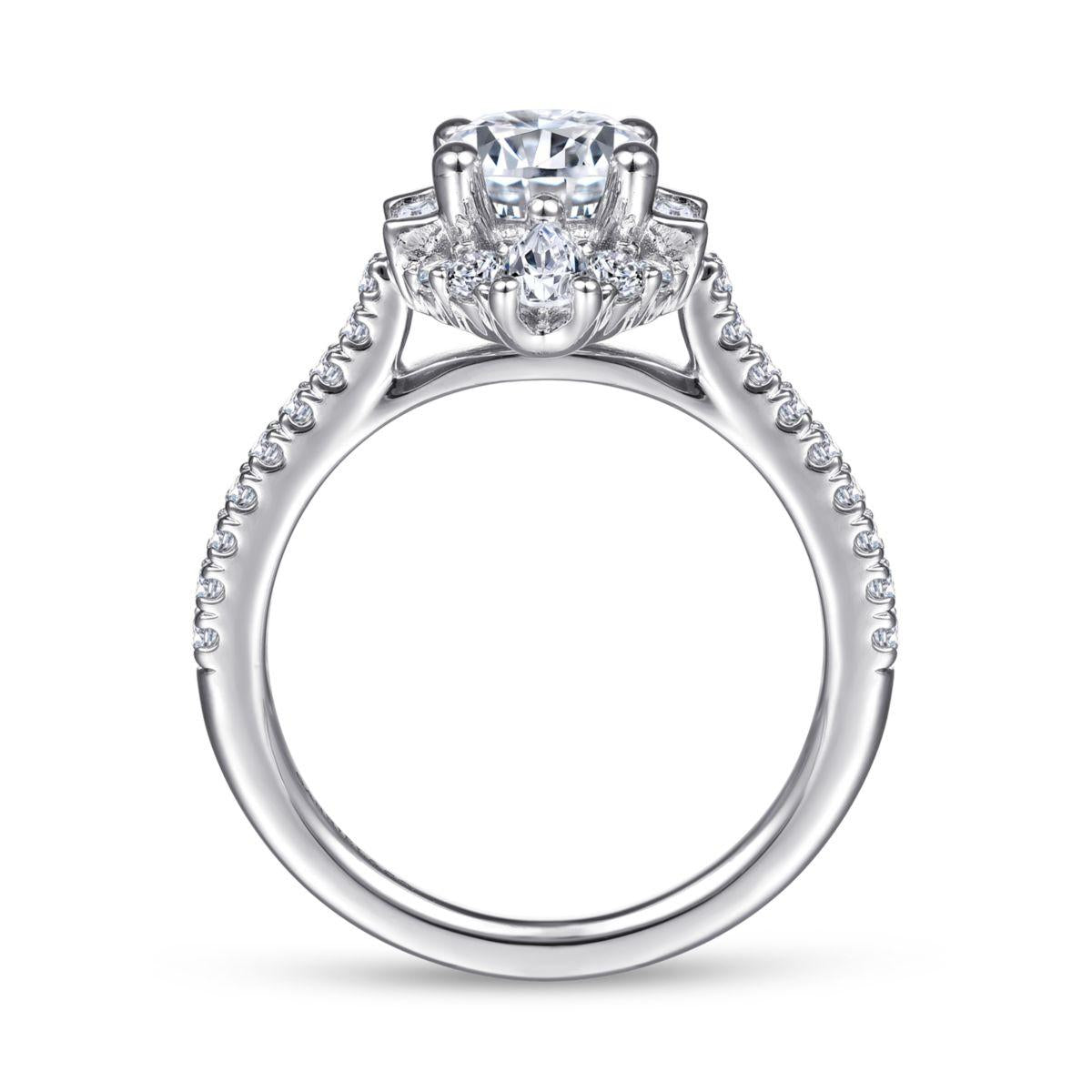 14K White Gold .67ctw Fancy Halo Style Diamond Semi-Mount Engagement Ring