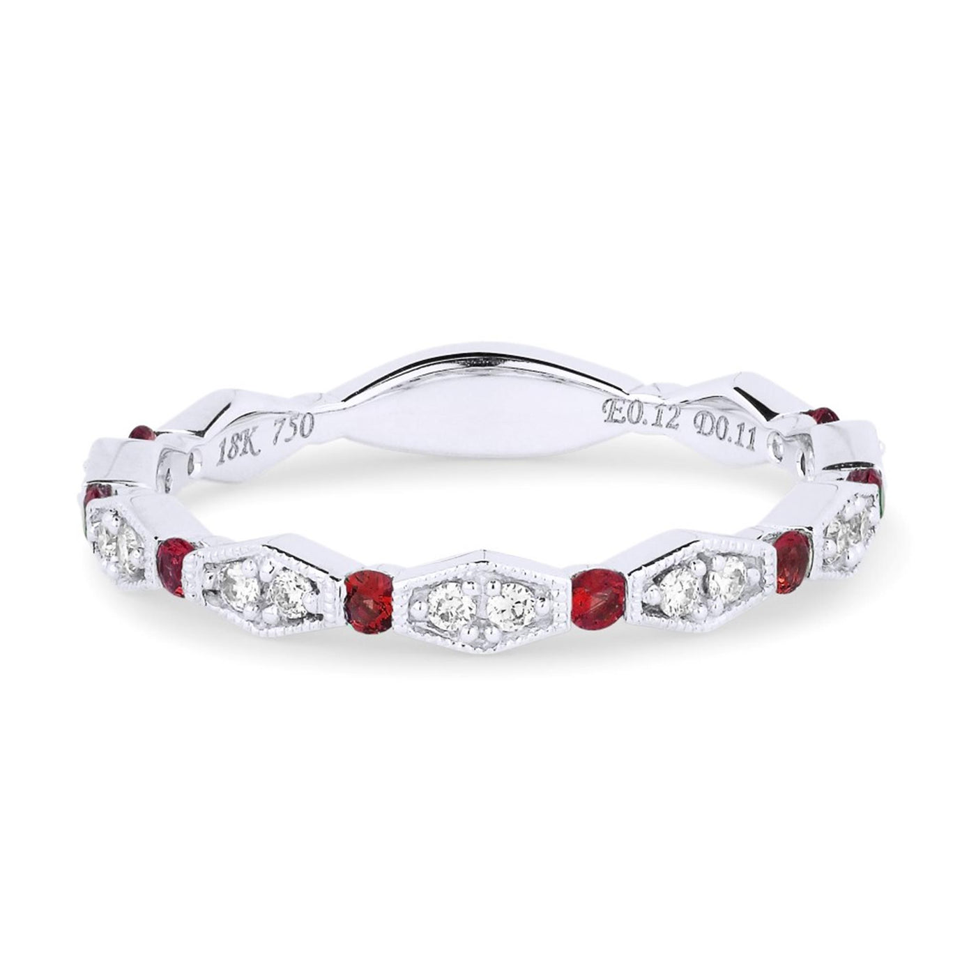 14K White Gold .22ctw Band Style Ruby Ring with Diamonds