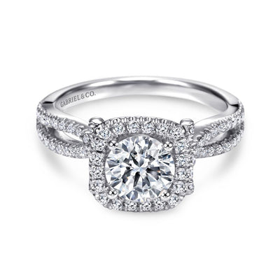 Gabriel 14K White Gold .50ctw Cushion Halo Style Diamond Semi-Mount Engagement Ring