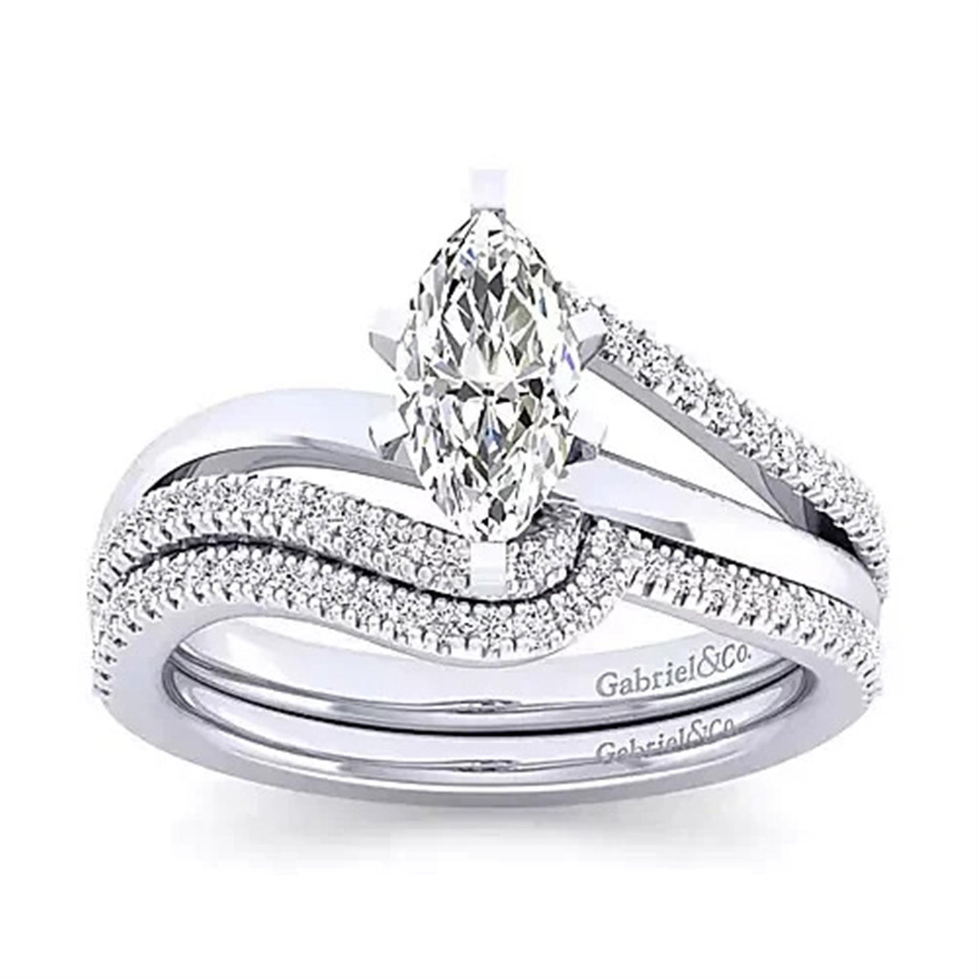 Gabriel 14K White Gold 2.66ctw 6 Prong Style Diamond Semi-Mount Engagement Ring