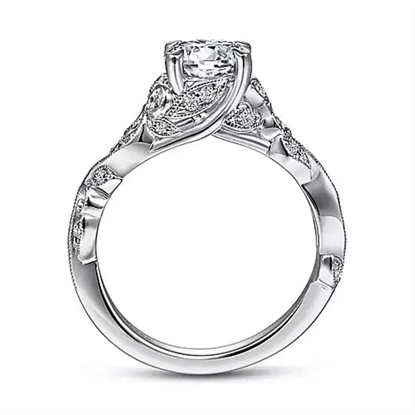 Gabriel - Floral Collection 14K White Gold 0.15ctw 4 Prong Style Diamond Semi-Mount Engagement Ring