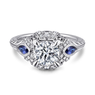 Gabriel 14K White Gold .14ctw 4 Prong Style Diamond Semi-Mount Engagement Ring