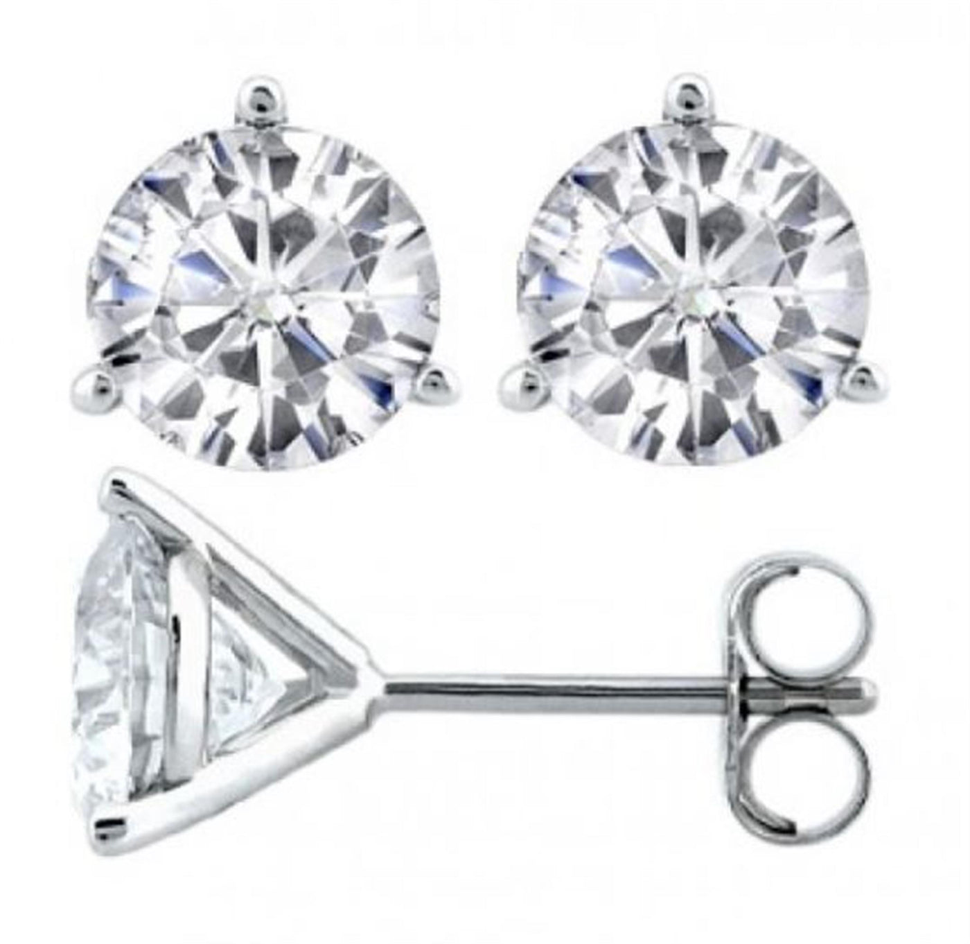 14K White Gold 1.00ctw Diamond Stud Earrings in Three Prong Martini Settings