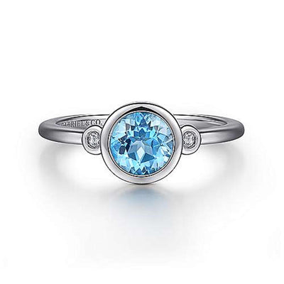 Gabriel Sterling Silver .86ctw Three Stone Style Blue Topaz and Diamond Ring