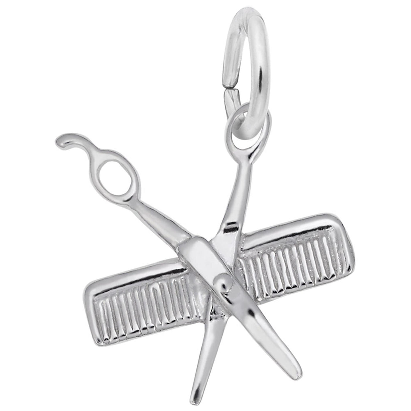 Sterling Silver Comb and Scissors Charm with a Polished Primary Finish