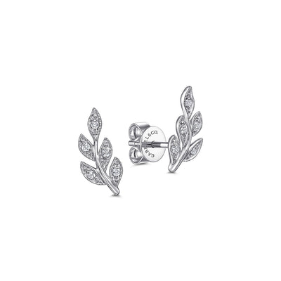 Gabriel 14K White Gold 0.08ctw Leaf Climber Style Diamond Earrings