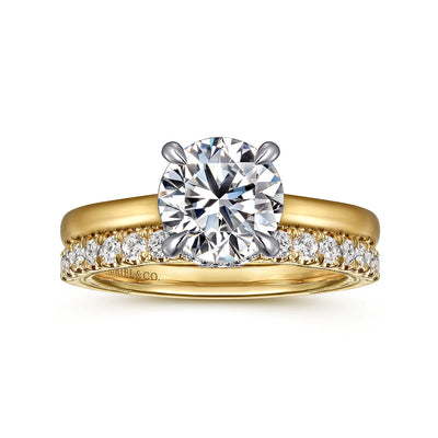 Gabriel - Classic Collection 14K White & Yellow Gold 0.11ctw 4 Prong Style Diamond Semi-Mount Engagement Ring