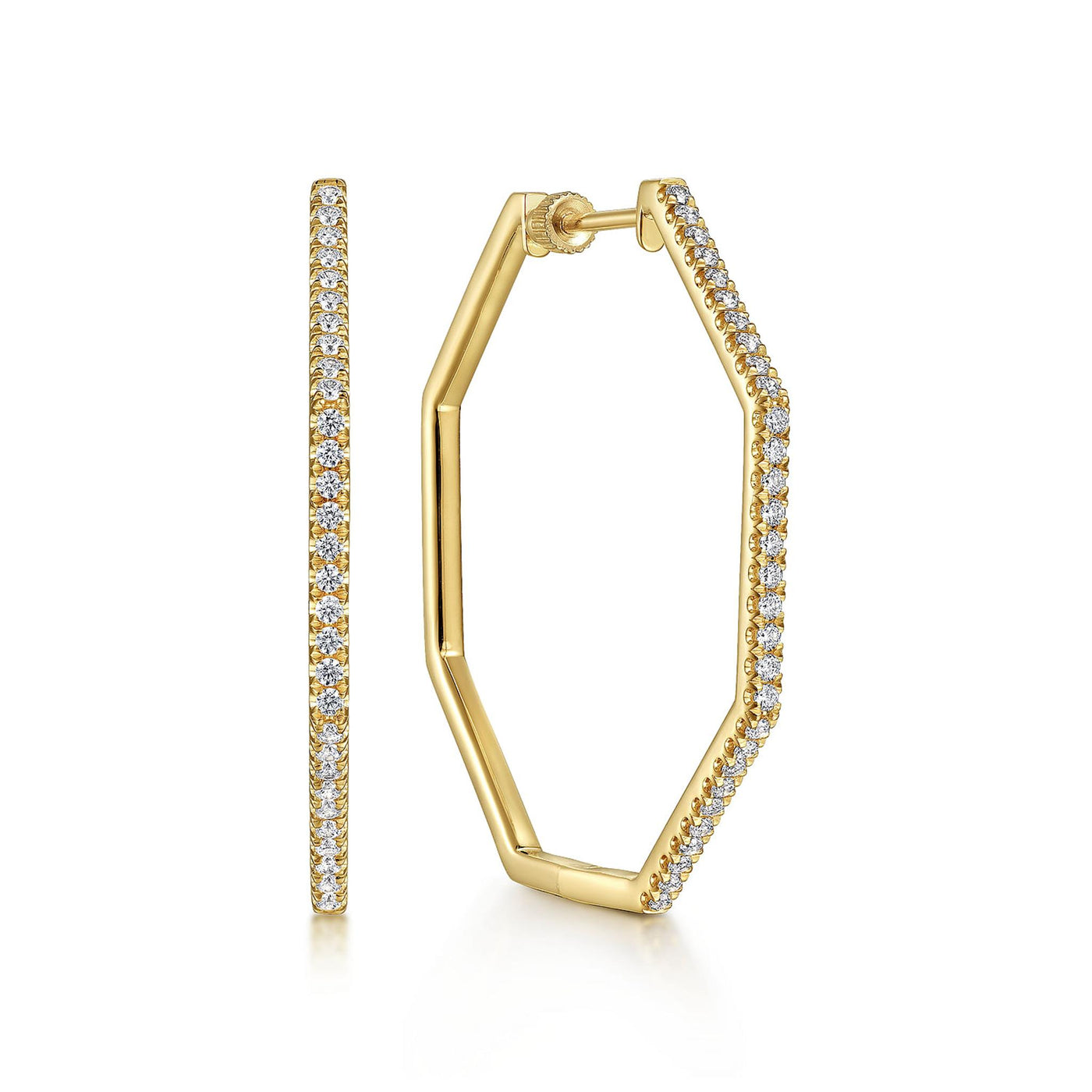 Gabriel 14K Yellow Gold 0.72ctw Geometric Contemporary Hoop Style Diamond Earrings