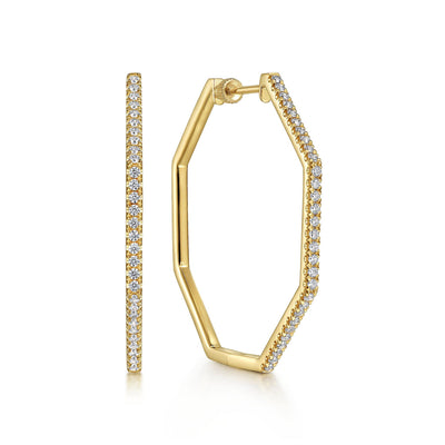 Gabriel 14K Yellow Gold 0.72ctw Geometric Contemporary Hoop Style Diamond Earrings