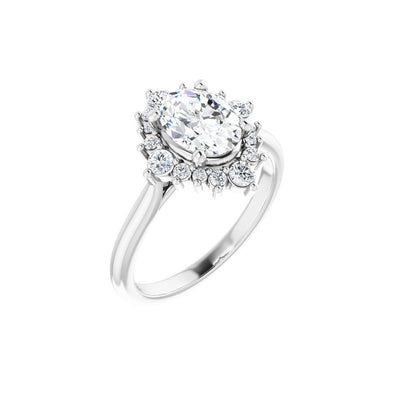 Ever & Ever 14K White Gold .33ctw Oval Tiara Halo Style Diamond Semi-Mount Engagement Ring