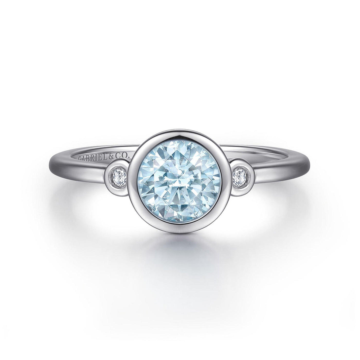 Gabriel Sterling Silver 0.76ctw Three Stone Style Aquamarine and Diamond Ring