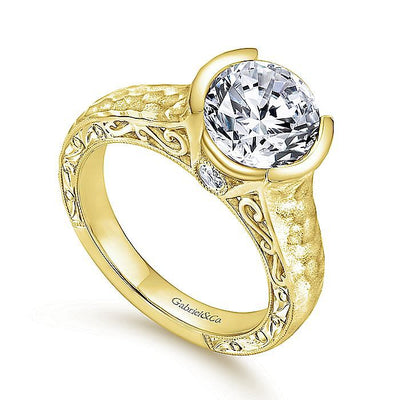 Gabriel 14K Yellow Gold .05ctw Bezel Style Diamond Semi-Mount Engagement Ring