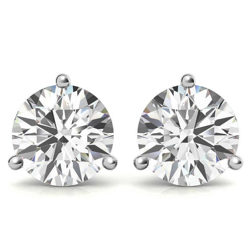 14K White Gold 2ctw Diamond Stud Earrings in Three Prong Martini Settings