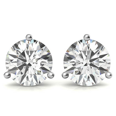 14K White Gold 2ctw Diamond Stud Earrings in Three Prong Martini Settings
