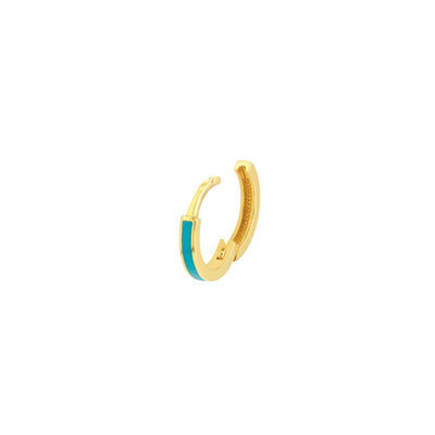 14K Yellow Gold 2mm x 12.35mm Robin Egg Blue Enamel Huggie Style Earrings