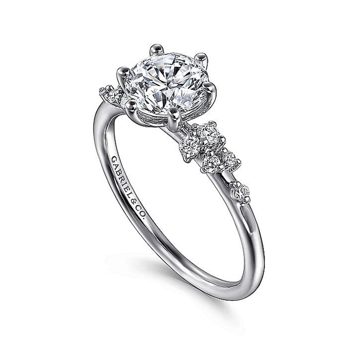 Gabriel - Floral Collection 14K White Gold .18ctw 6 Prong Style Diamond Semi-Mount Engagement Ring