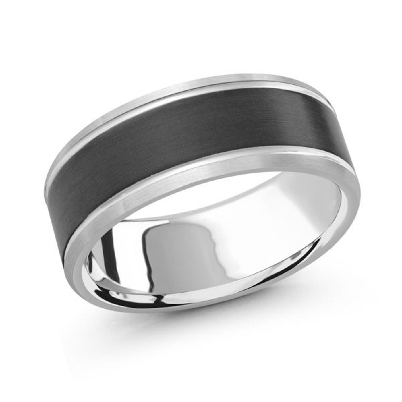 Malo 8mm Carbon Fiber and 14K White Gold Wedding Band