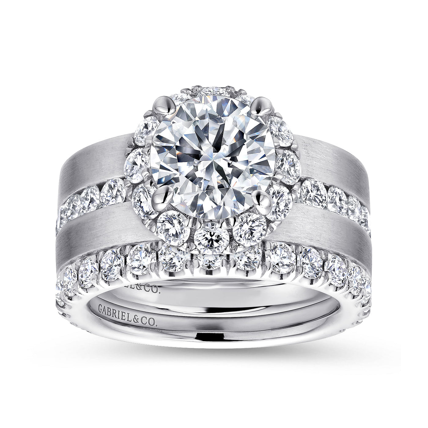 Gabriel 14K White Gold 1.23ctw Round Halo Style Diamond Semi-Mount Engagement Ring