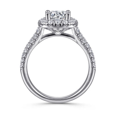 Gabriel 14K White Gold .83ctw Cushion Halo Style Diamond Semi-Mount Engagement Ring