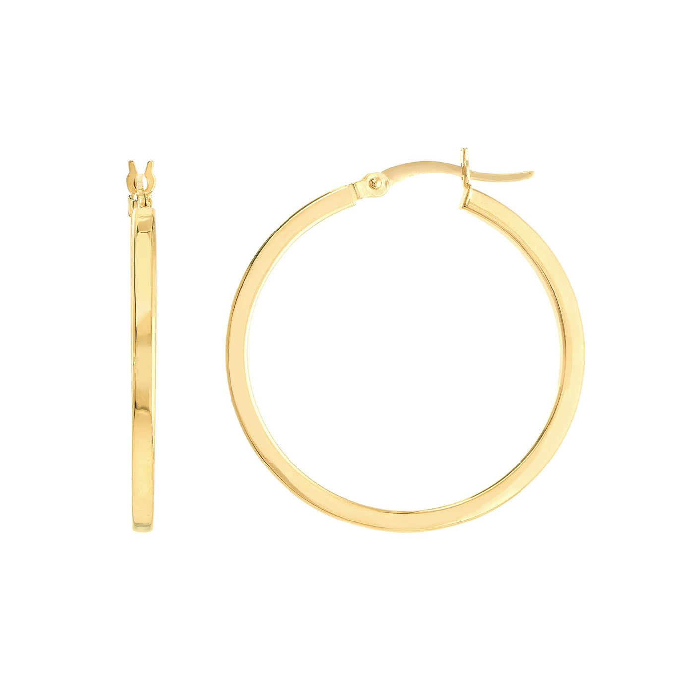 14K Yellow Gold 2mm x 30mm Square Tube Design Round Hoop Style Earrings