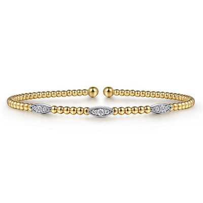 Gabriel 14K White & Yellow Gold 0.17ctw 6.25" Bangle Style Diamond Bracelet