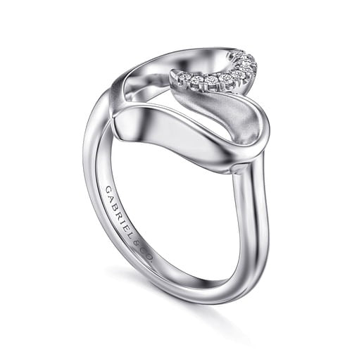 Gabriel Sterling Silver 0.08ctw Assymetrical Open Heart Style Ring