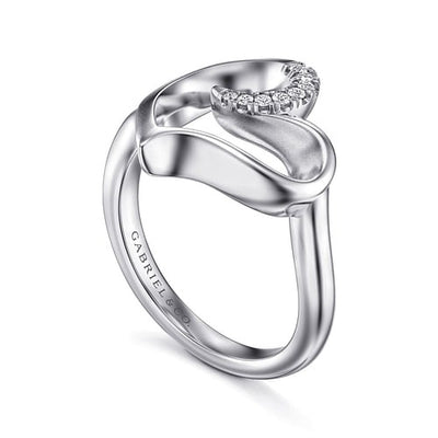 Gabriel Sterling Silver 0.08ctw Assymetrical Open Heart Style Ring