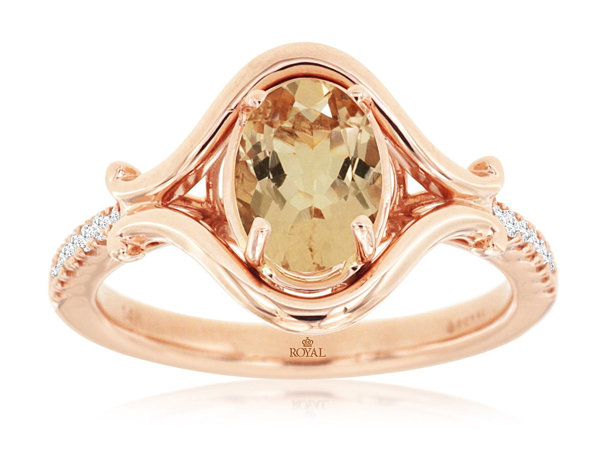 Royal 14K Rose Gold 1.10ctw Fancy Style Morganite and Diamonds Ring