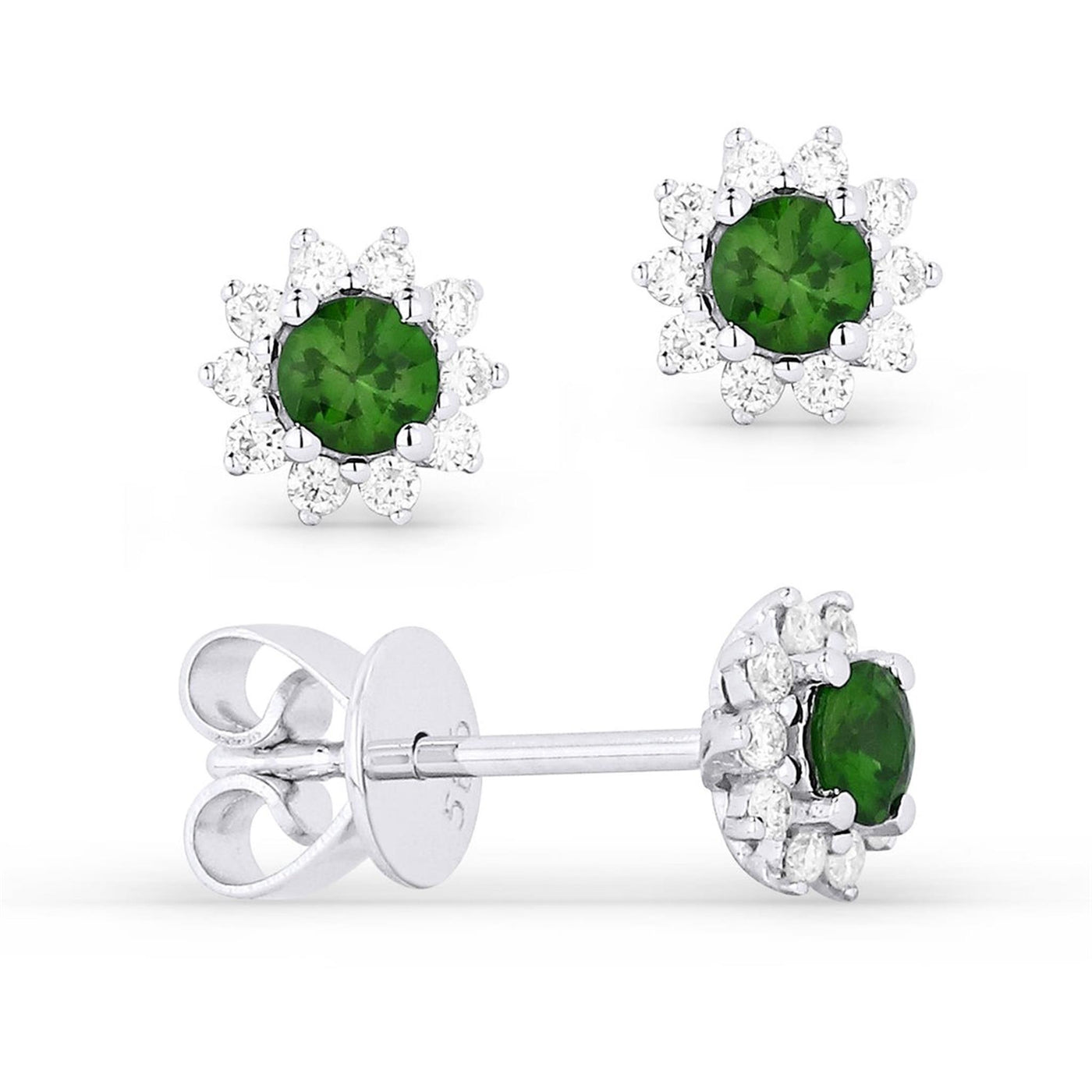 Madison L 14K White Gold 0.31ctw Halo Style Round Emeralds and Diamonds Earrings