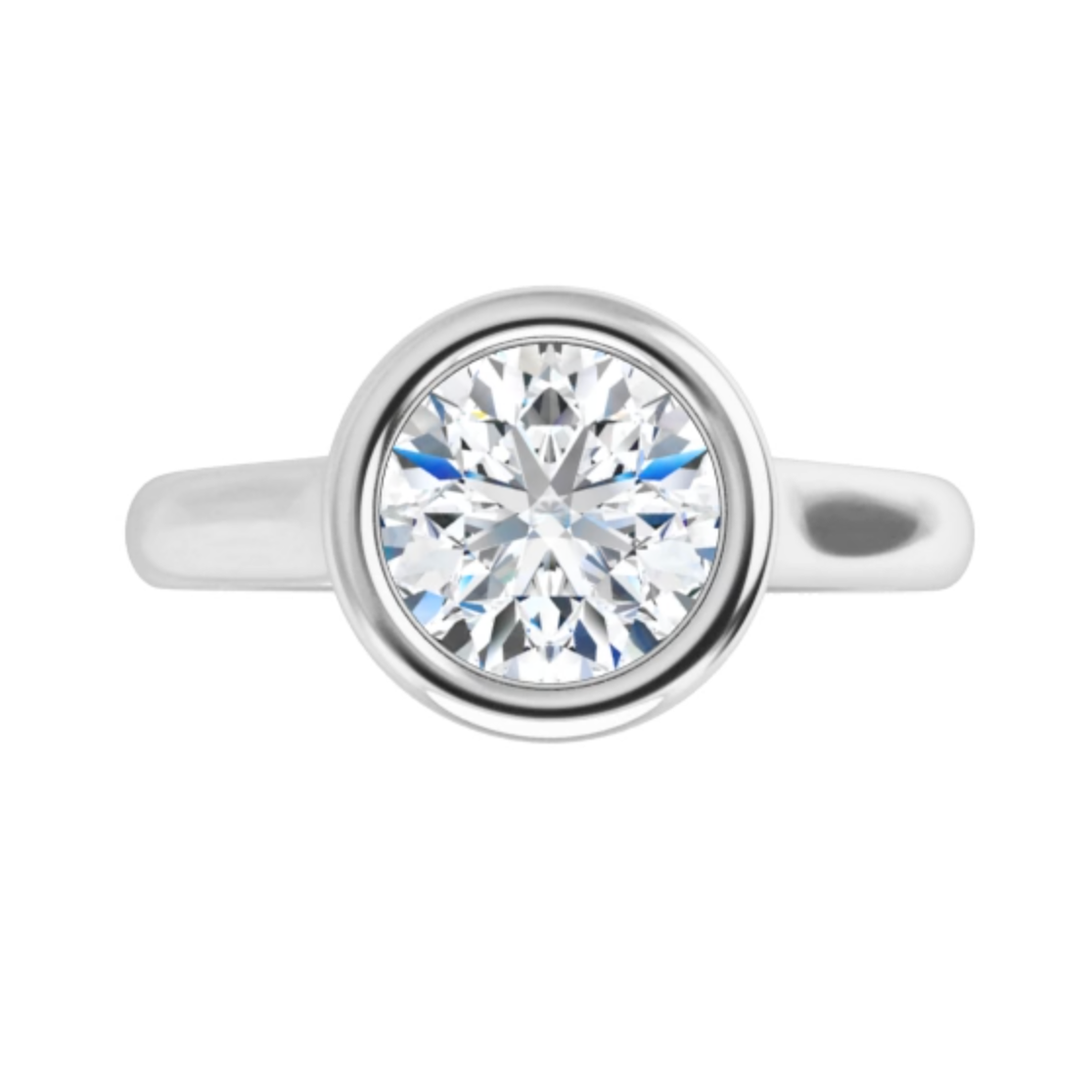 14K White Gold 6.5mm center Bezel Style Diamond Solitaire Engagement ...